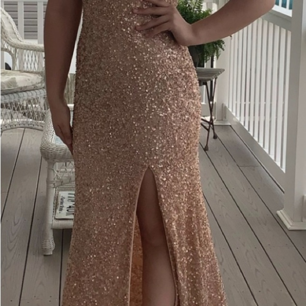 Elegant Sequin Evening Gown - ROSEGOLD